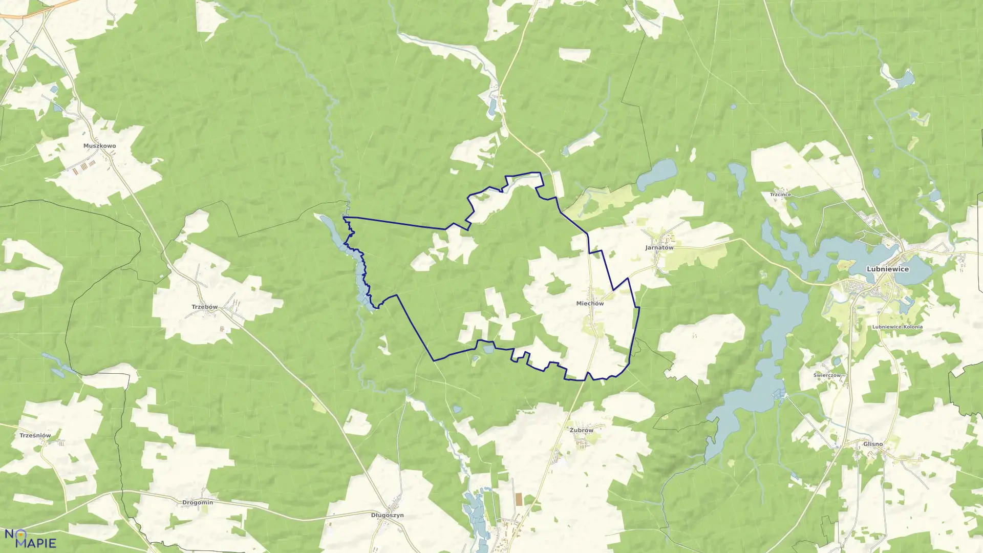 Mapa obrębu Miechów w gminie Sulęcin